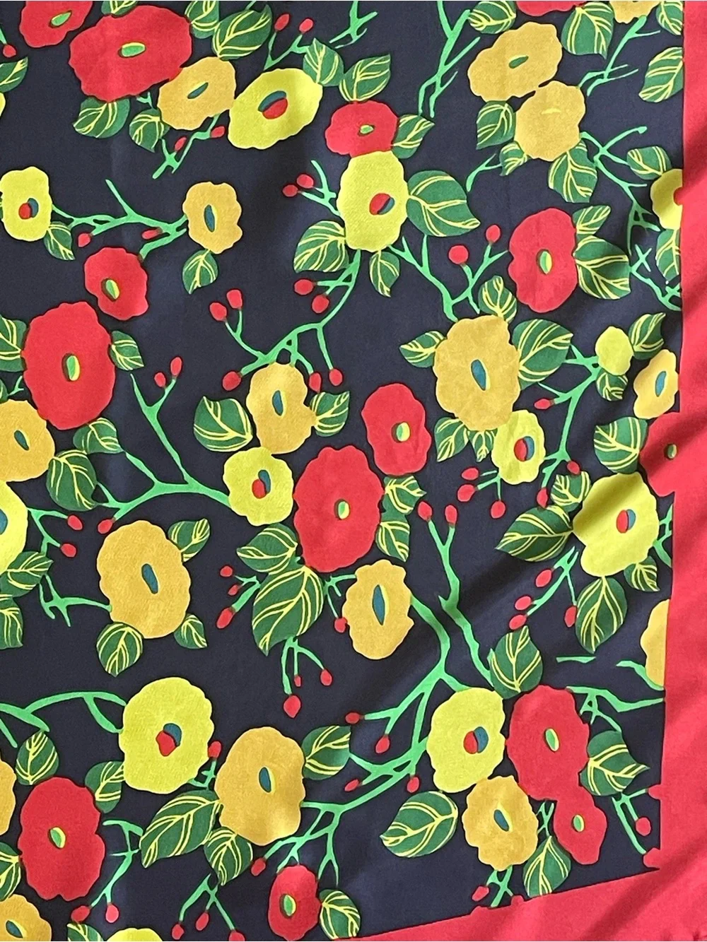 Vintage Scarf Silk Poppy Print 34 In Sq Excellent Condition